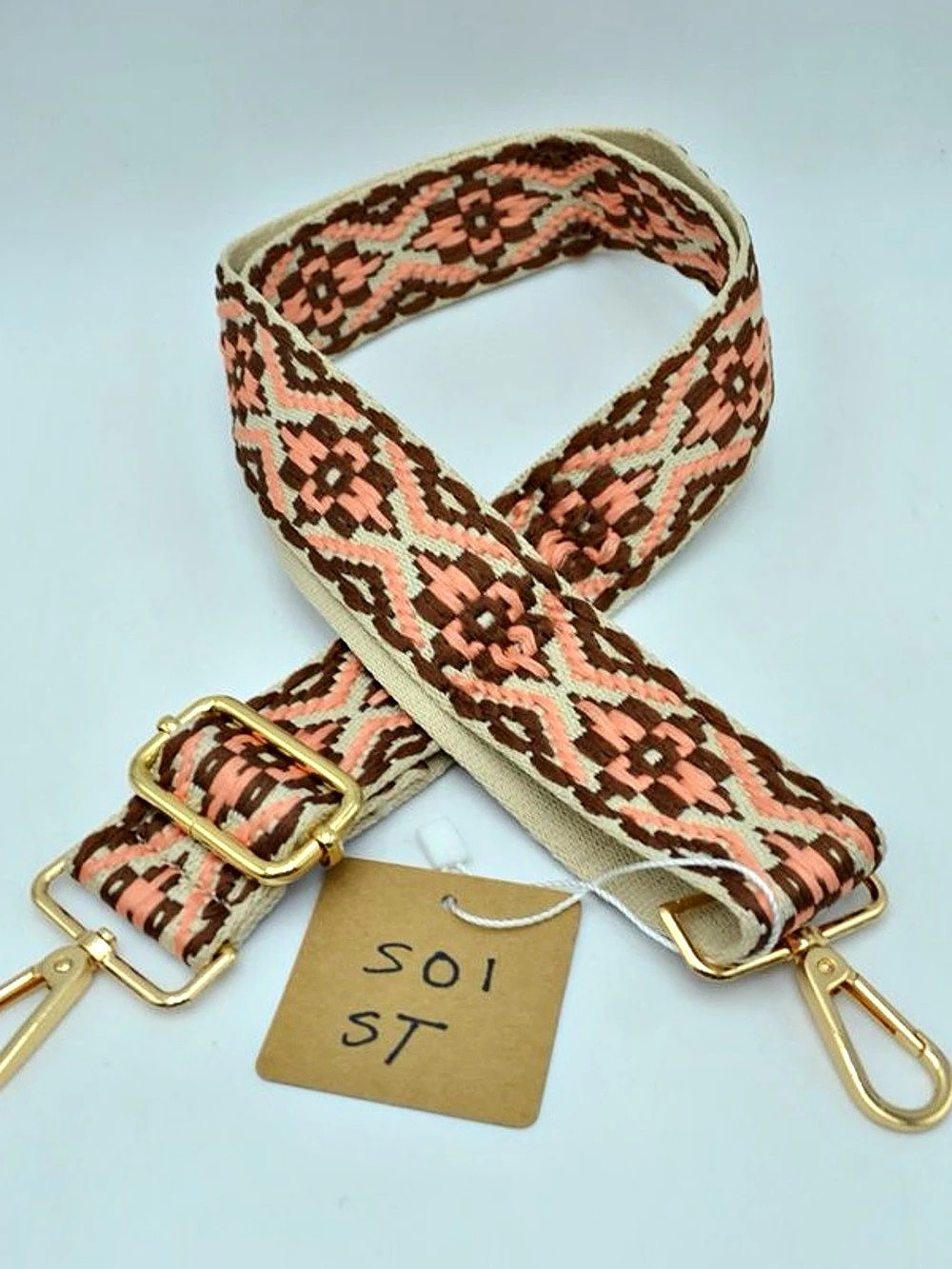 Woven Crossbody Strap in Pink & Brown, BAG STRAP